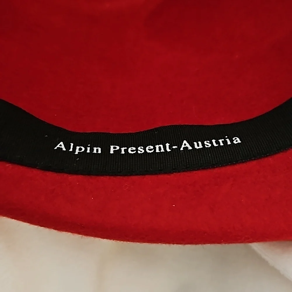 Vtg Traditional Austrian Alpine Tomato Red Tyrolean Felt Fedora Festival Hat - Picture 7 of 8